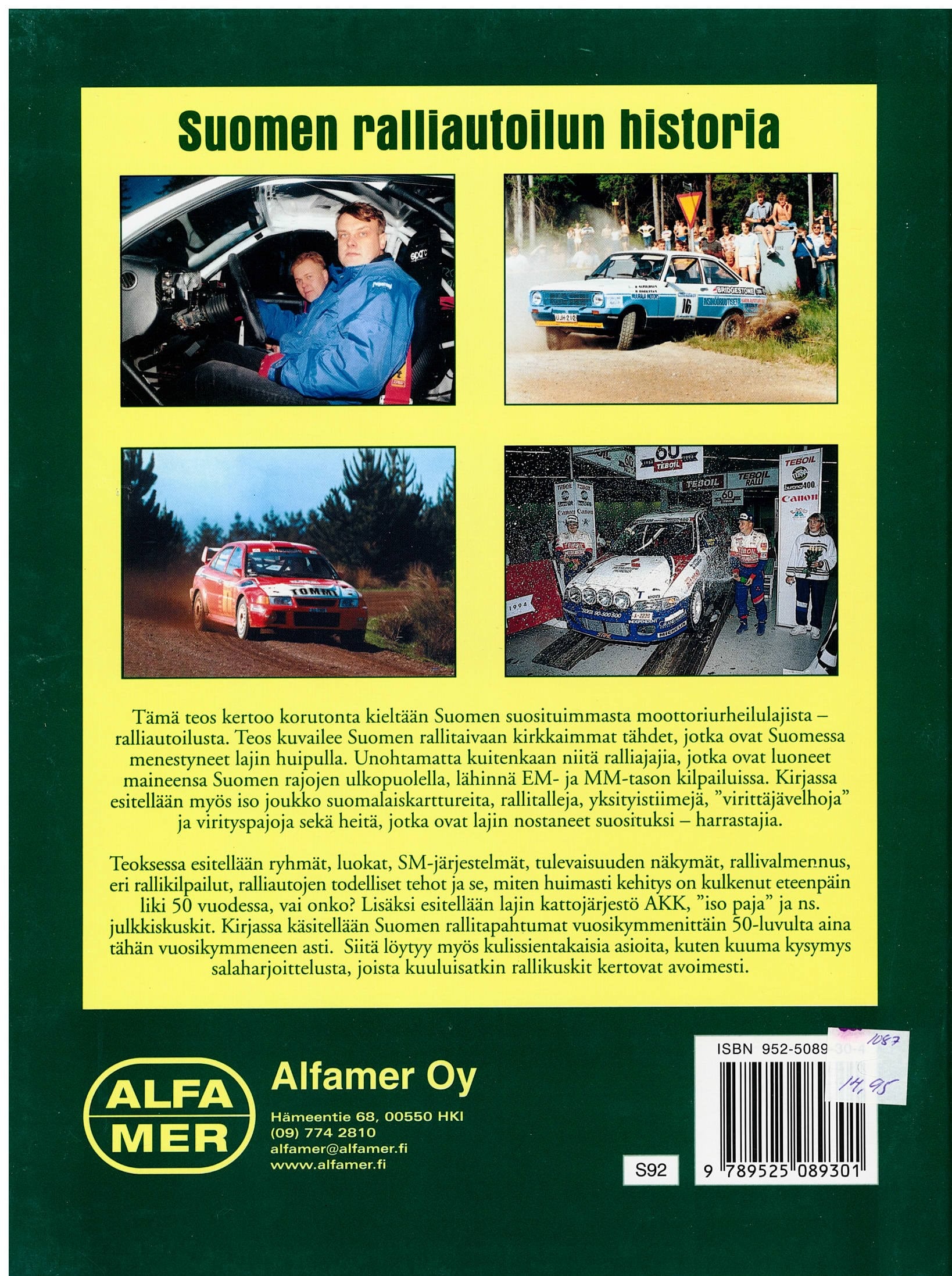 Suomen Ralliautoilun Historiaa Juha Nylund antikvariaattikirja takakansi